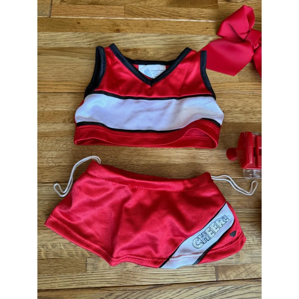 Cheerleader Outfit Set 2pc Top Skirt Red‎ with Red Bow and Red Skates- total 5pc